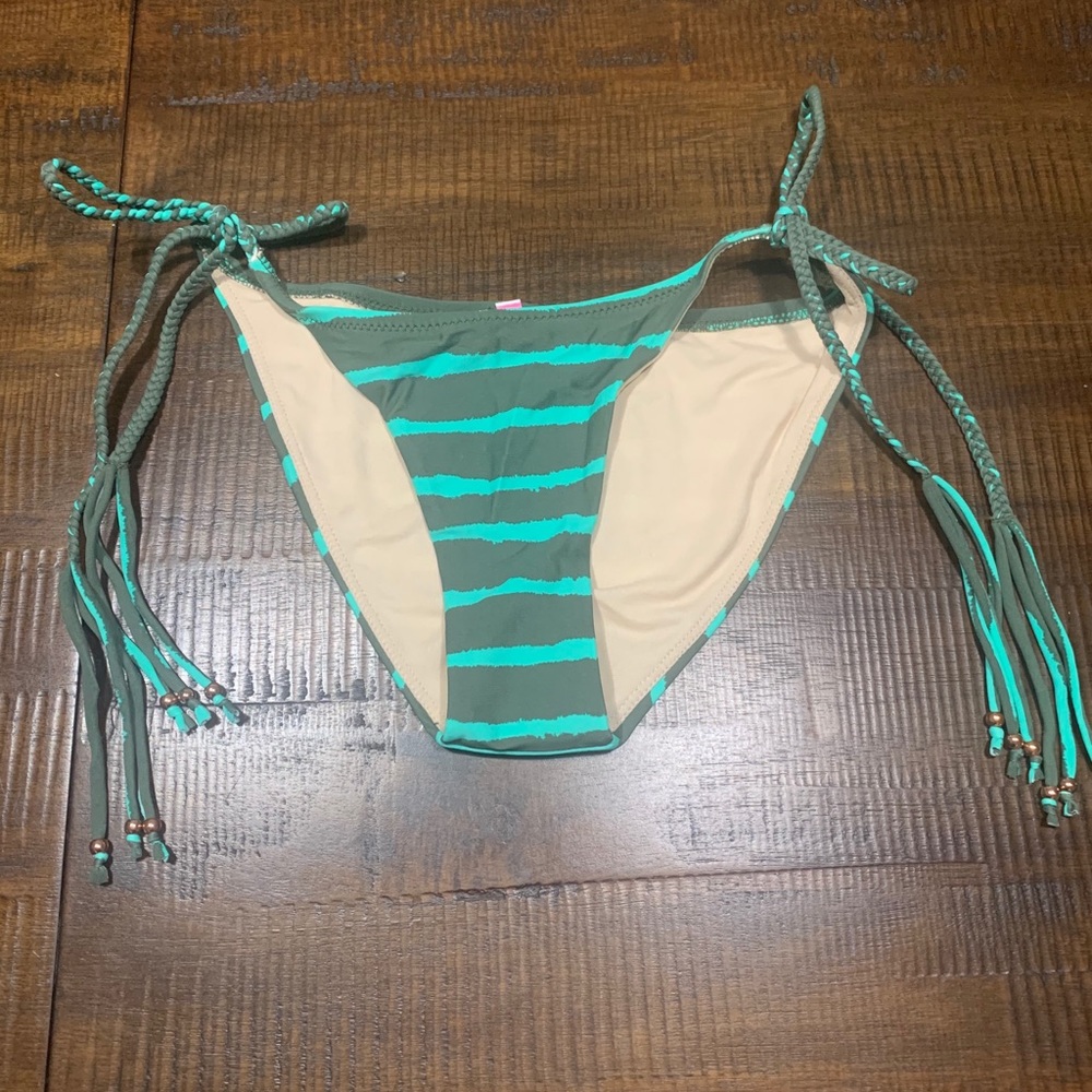 Green and teal string bikini bottoms